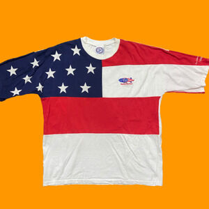 Kroger Vintage American Flag AOP T-Shirt Red White Blue Men's Size XL